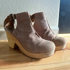 Free People Amber Orchard Wood and Leather Clog Wedge Bootie